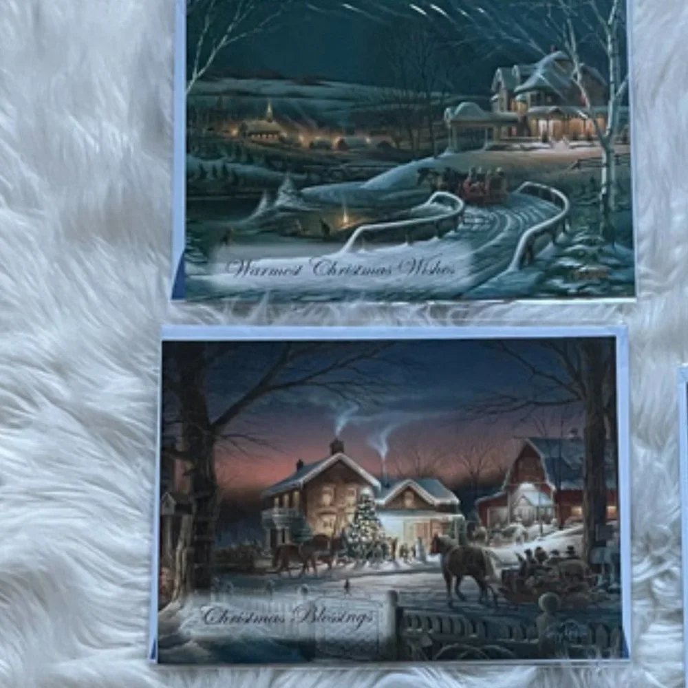 8 Holiday cards set individually sealed in plastic with matching print envelope